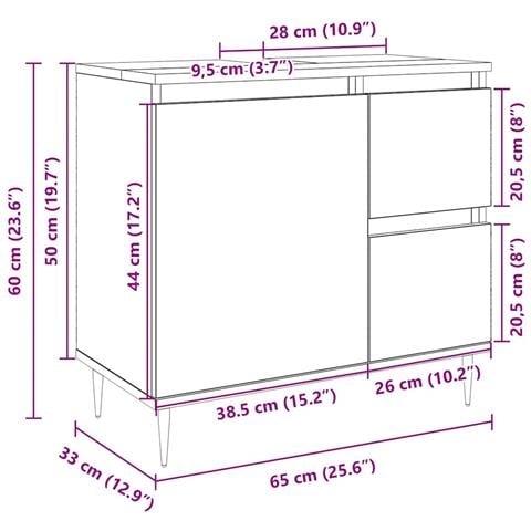 Mobile Lavabo Da Bagno Rovere Sonoma 65x33x60 Cm In Truciolato - Foto 2