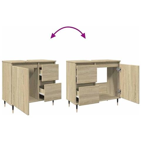 Mobile Lavabo Da Bagno Rovere Sonoma 65x33x60 Cm In Truciolato - Foto 10