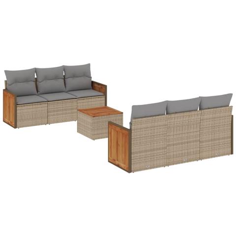 Set Divani da Giardino 7 pz con Cuscini Beige in Polyrattan - Foto 1