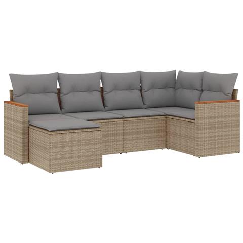 Set Divano Da Giardino 6 Pz Con Cuscini Beige In Polyrattan - Foto 2