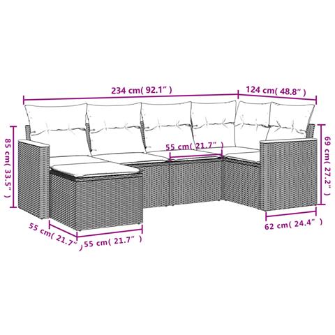 Set Divano Da Giardino 6 Pz Con Cuscini Beige In Polyrattan - Foto 3