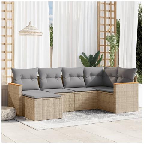 Set Divano Da Giardino 6 Pz Con Cuscini Beige In Polyrattan - Foto 1
