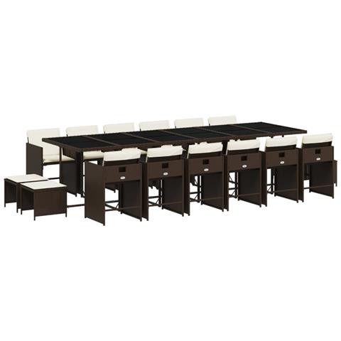 Set da Pranzo da Giardino 17 pz con Cuscini Marrone Polyrattan - Foto 1
