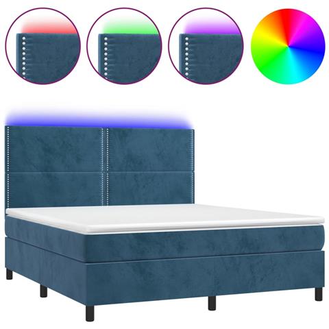 Letto a Molle con Materasso e LED Blu Scuro 160x200 cm - Foto 1