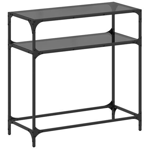 Tavolino Consolle Con Piano In Vetro Nero 80x35x81cm In Acciaio - Foto 2