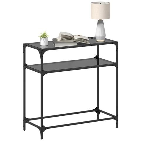 Tavolino Consolle Con Piano In Vetro Nero 80x35x81cm In Acciaio - Foto 3