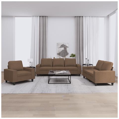 Set Di Divani 3 Pz Marrone In Tessuto - Foto 1