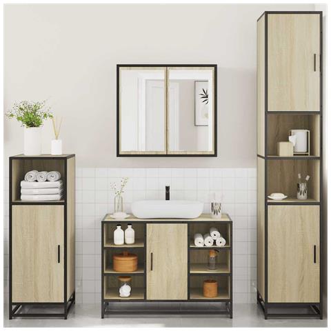 Set Mobili Da Bagno 4 Pz Rovere Sonoma In Legno Multistrato - Foto 3