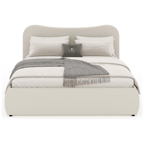 Plano Letto A Cassettiera 140x190cm Design Arrotondato Velluto A Coste Beige - Foto 2