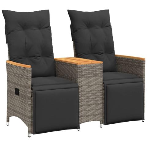 Divano Giardino Reclinabile 2 Posti Tavolino Grigio Polyrattan - Foto 1