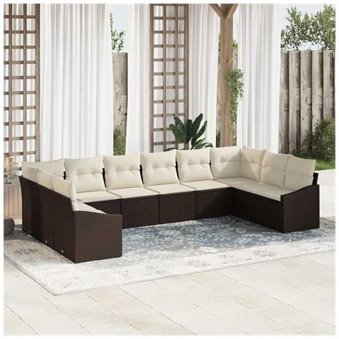Set di 10 Pezzi Divano da Giardino con Cuscini Rattan Polyrattan - Foto 2