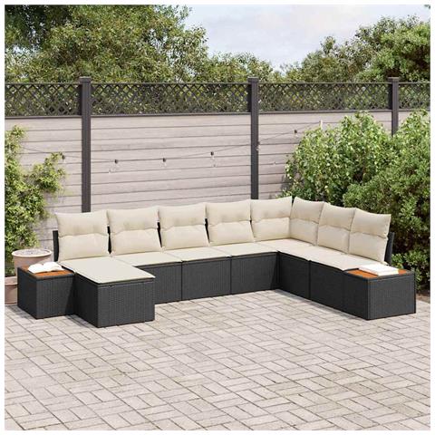Set Divano da Giardino 8 Pezzi con Cuscini Nero Polyrattan Acacia - Foto 2