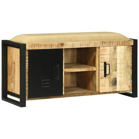 Armadio panca 100x35x50 cm Legno massello di mango grezzo - Foto 2