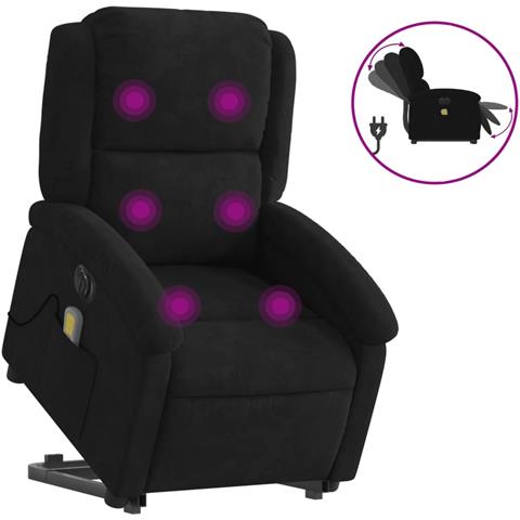 Poltrona Alzapersona Massaggi Elettrica Reclinante Nera Velluto - Foto 1