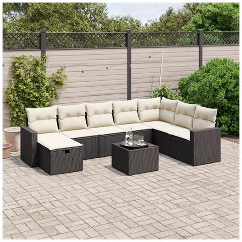 Set Divani da Giardino 9 pz con Cuscini Nero in Polyrattan - Foto 2