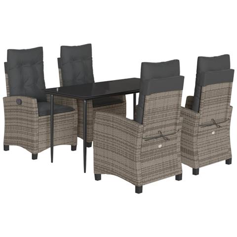 Set da Pranzo da Giardino 5 pz con Cuscini in Polyrattan Grigio - Foto 1
