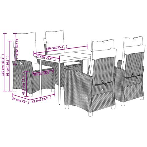 Set da Pranzo da Giardino 5 pz con Cuscini in Polyrattan Grigio - Foto 9