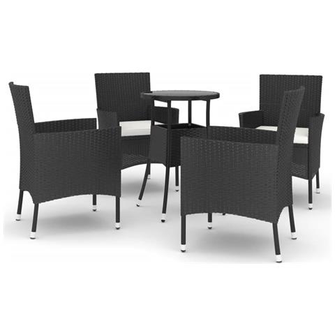 Set Bistrò da Giardino 5 pz con Cuscini in Polyrattan Nero - Foto 1