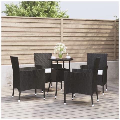 Set Bistrò da Giardino 5 pz con Cuscini in Polyrattan Nero - Foto 2