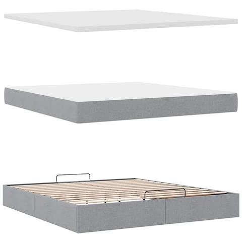 Pouf Letto con Materasso Grigio Chiaro 160x200 cm in Tessuto - Foto 9