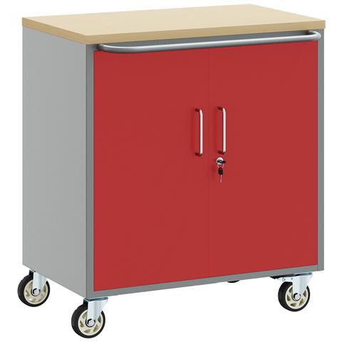 Mobile per Attrezzi con Ruote e Porte Rosse e Grigie Bloccabili 75x45x85 cm Acciaio - Foto 1