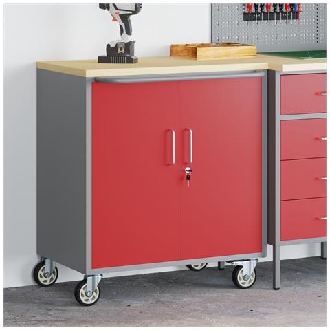 Mobile per Attrezzi con Ruote e Porte Rosse e Grigie Bloccabili 75x45x85 cm Acciaio - Foto 2