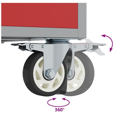 Mobile per Attrezzi con Ruote e Porte Rosse e Grigie Bloccabili 75x45x85 cm Acciaio - Foto 9