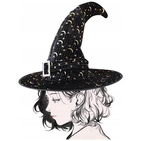 Cappello Da Strega Con Decorazioni Dorate Nero Halloween - Foto 1
