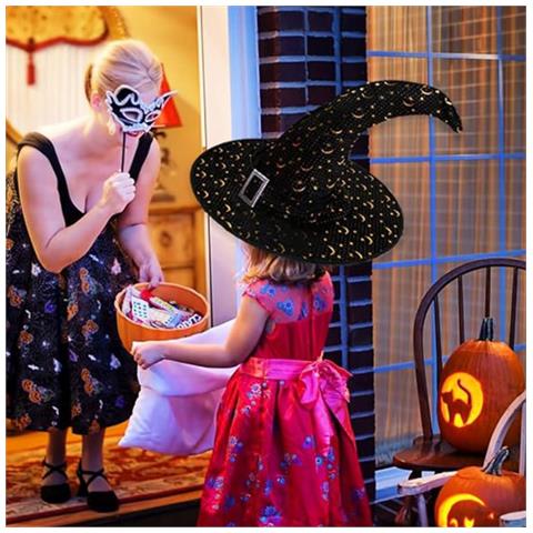 Cappello Da Strega Con Decorazioni Dorate Nero Halloween - Foto 2