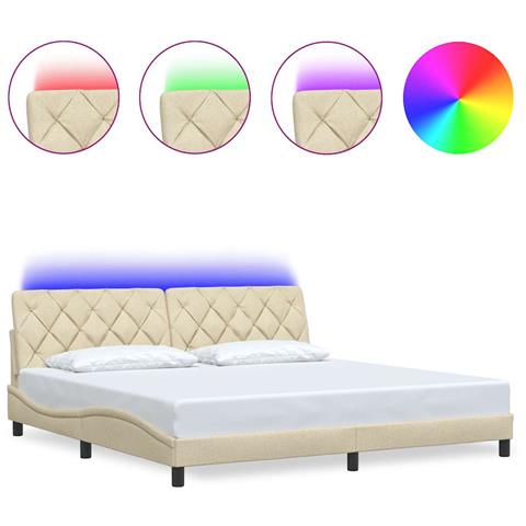 Giroletto con LED senza Materasso Crema 200x200 cm in Tessuto - Foto 1