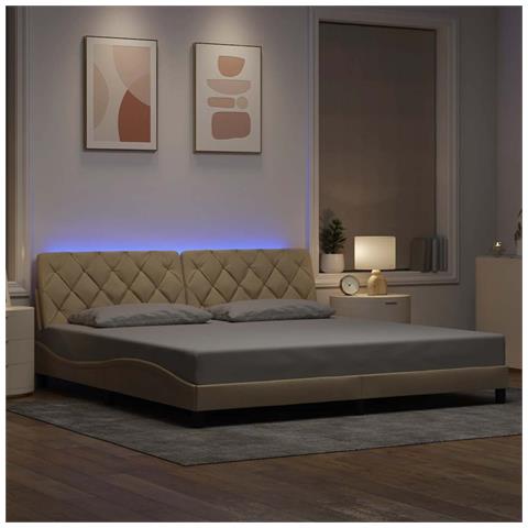 Giroletto con LED senza Materasso Crema 200x200 cm in Tessuto - Foto 2