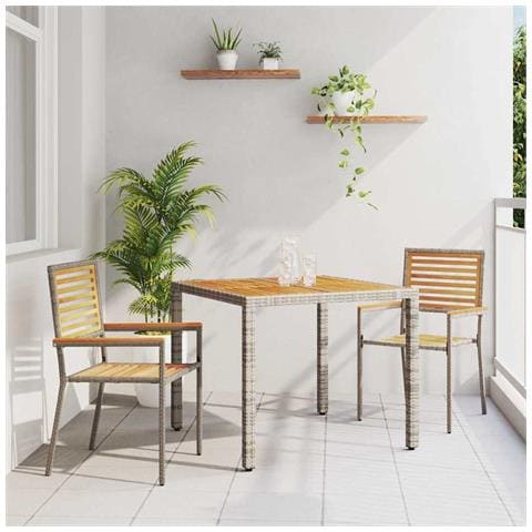 Set da Pranzo per Giardino 3 pcs Grigio 90 x 90 x 75 cm - Foto 2
