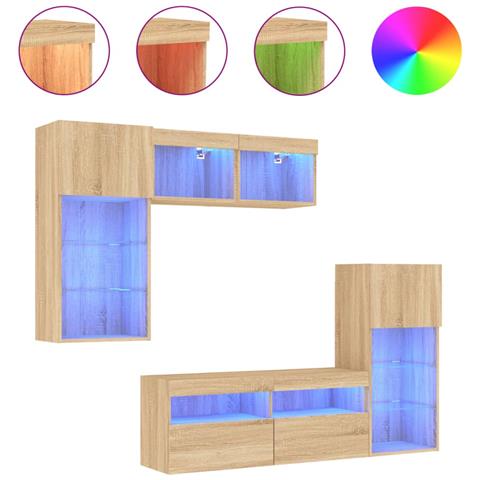 Mobili TV a Muro con LED 5pz Rovere Sonoma Legno Multistrato - Foto 1
