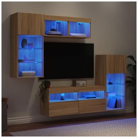 Mobili TV a Muro con LED 5pz Rovere Sonoma Legno Multistrato - Foto 2