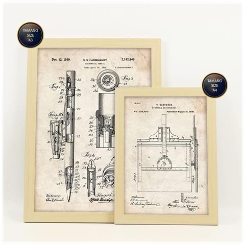 Set Di 6 Stampe Con Poster Di Brevetti Di Strumenti Di Misura Con Immagini Di Brevetti Retrò Design Di Interni In Stile Vintage A3 & A4 Telaio In Legno Chiaro - Foto 6