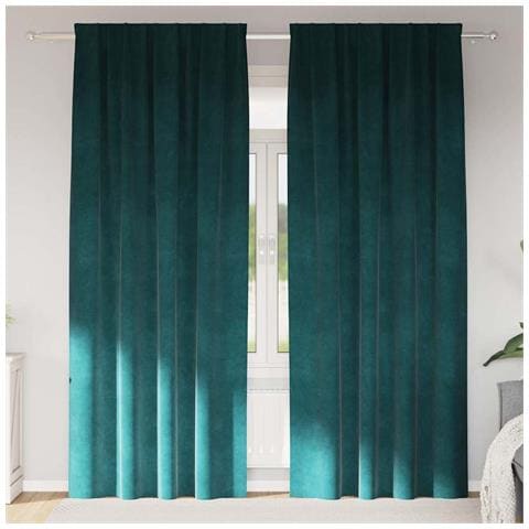 Tende con tende 2 pcs Verde scuro 140 x 225 cm Velluto - Foto 2