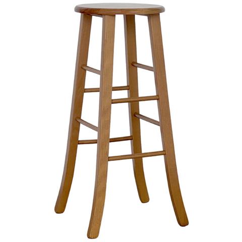 Set 2 Sgabelli Alti In Legno Noce Chiaro Con Sedute Rotonde E Gambe A Sciabola - Foto 5