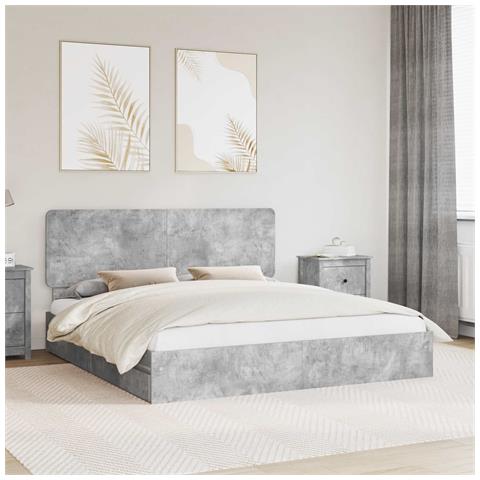 Letto con Contenitore con testiera Grigio cemento 200 x 200 cm - Foto 2
