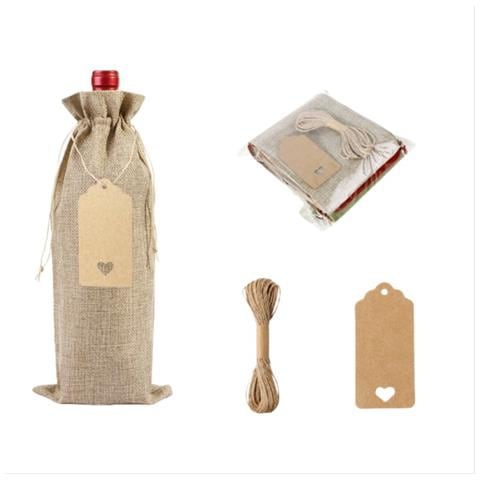 Confezione Da 24 Sacchetti Di Iuta Con Coulisse - Sacchetti Regalo Riutilizzabili Per Bottiglie Beige - Foto 1