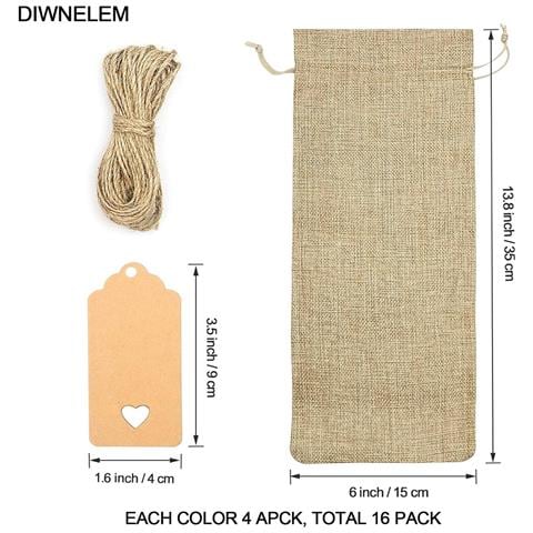 Confezione Da 24 Sacchetti Di Iuta Con Coulisse - Sacchetti Regalo Riutilizzabili Per Bottiglie Beige - Foto 7