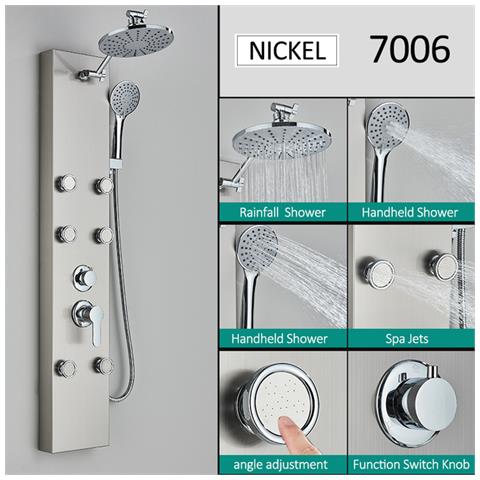 Pannello doccia Blackswan, modello M7006 nichelato con soffione e funzioni SPA, misura 111 cm - Foto 2