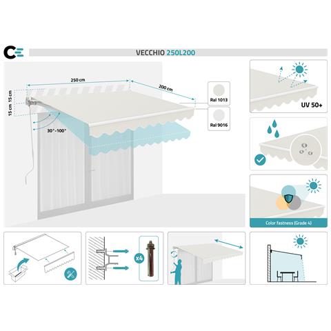 Tenda Da Sole Monoblocco Bianca Vecchio 2,5m X 2m Tela Beige - Foto 7