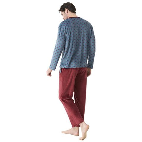 Pigiama Da Uomo In Velluto Girocollo /mezza Zip Manica Lunga Jjb7 - Foto 3