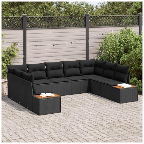 Set Divano da Giardino con cuscino 5 pcs Nero Polyrattan - Foto 2