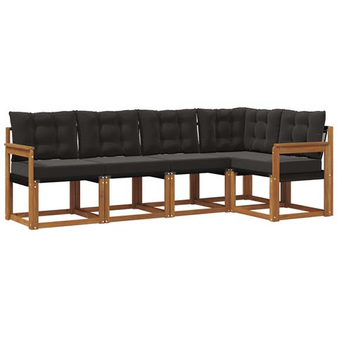 Set di divani da esterno con cuscino 5 pcs Naturale e Nero - Foto 1