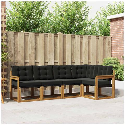 Set di divani da esterno con cuscino 5 pcs Naturale e Nero - Foto 2