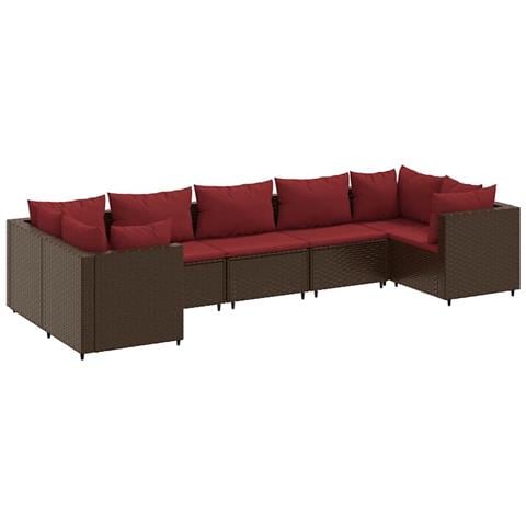 Set Divani da Giardino 7 pz con Cuscini in Polyrattan Marrone - Foto 1