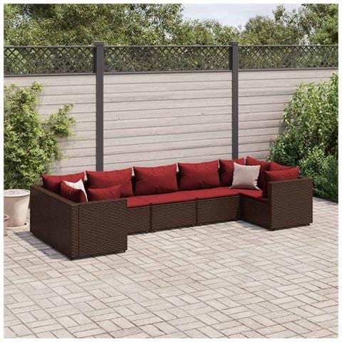 Set Divani da Giardino 7 pz con Cuscini in Polyrattan Marrone - Foto 2