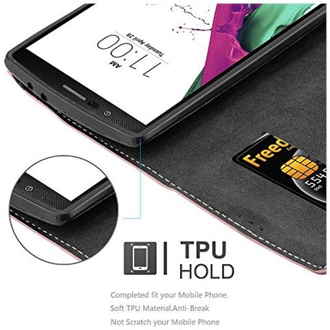 Custodia Compatibile Con Lg G4 / G4 Plus In Oro Rosato Nero - Coperchio Protettiva Con Chiusura Magnetica, Funzione Stand E Tasca Per Le Carte - Foto 2