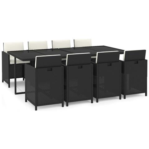 Set Da Pranzo Per Giardino 9 Pz Con Cuscini In Polyrattan Nero - Foto 1